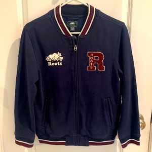 Roots Canada Kids Size XL Varsity Letter Navy Blue Zip Up Jacket